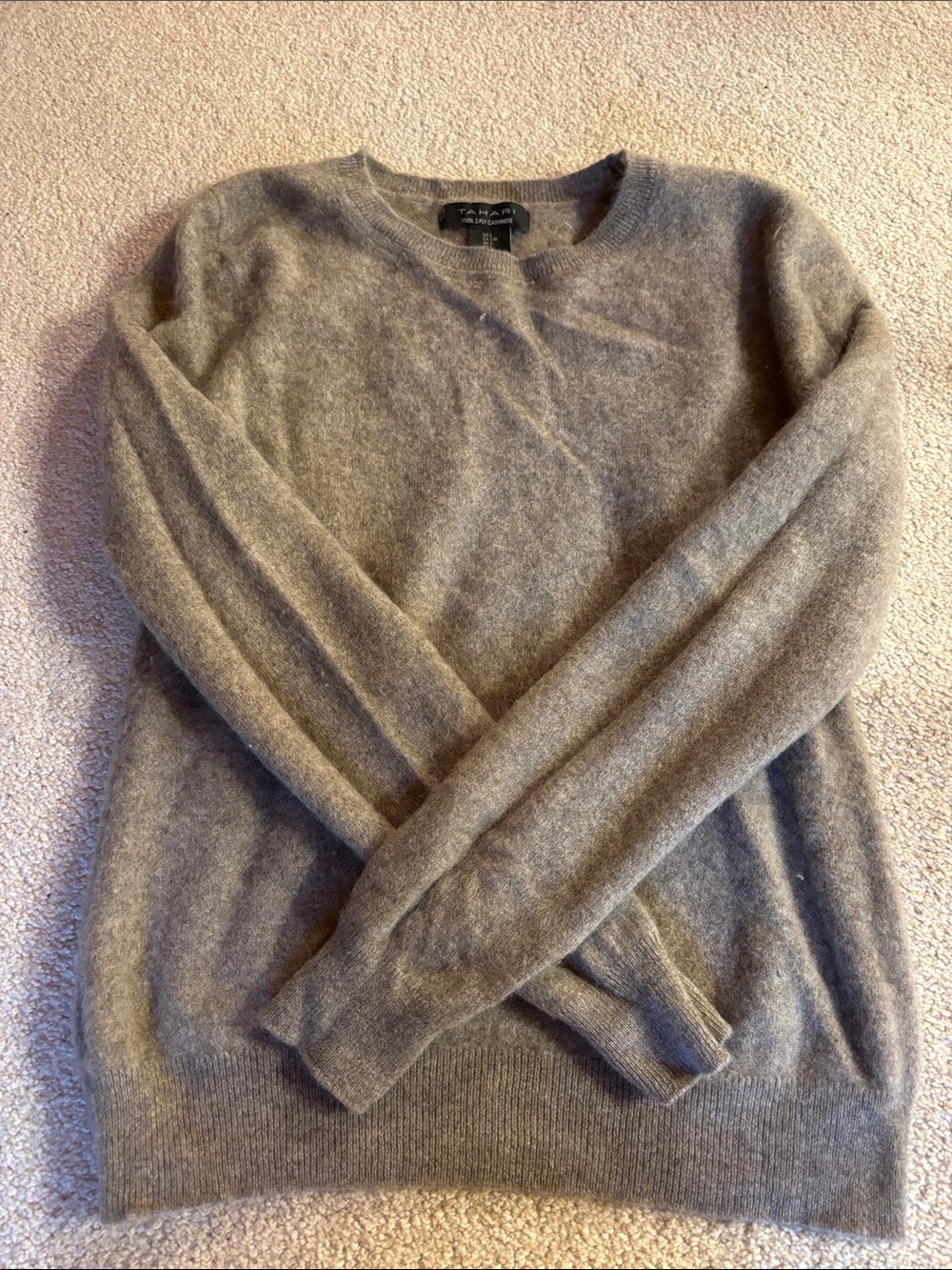 Tahari Cashmere Crewneck Sweater - Light Brown